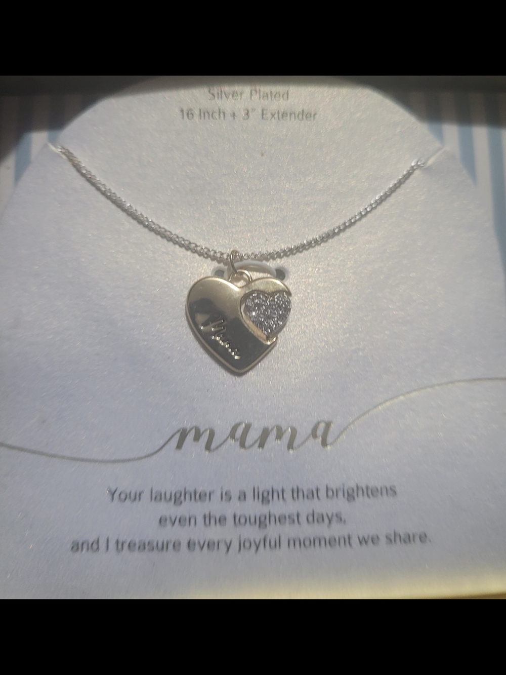 Mama Engraved Silver-Plated Heart Pendant Necklace with Crystal Accent